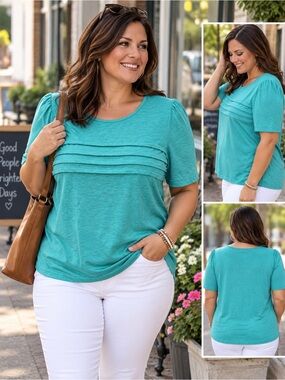 Women’s Teal Short-Sleeve Pleated Front Tee